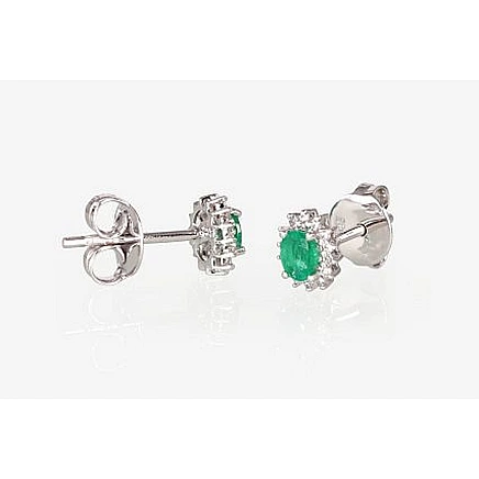 Classic Studs,  - Gold classic studs earrings, 1.48 g, White Gold 585 fineness, Diamonds , Emerald
