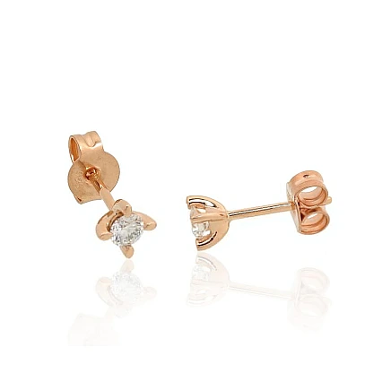 Classic Studs,  - Gold classic studs earrings, 0.93 g, Red Gold 585 fineness, Diamonds