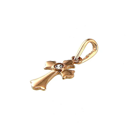 Крестики и иконки, Крестикик - Золотой кулон, 0.18 g, Красное Золото 585 проба, Цирконы