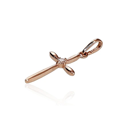 Crosses and Icons, Cross - Gold pendant, 0.31 g, Red Gold 585 fineness, Zirkons