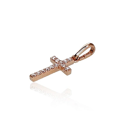 Crosses and Icons, Cross - Gold pendant, 0.28 g, Red Gold 585 fineness, Zirkons