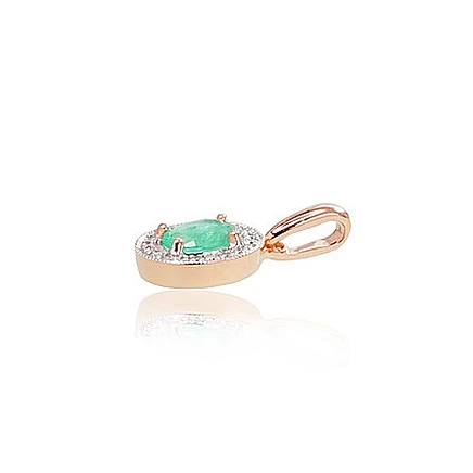 With precious stones,  - Gold pendant, 0.74 g, Red Gold 585 fineness, Rhodium (Plating) , Diamonds , Emerald