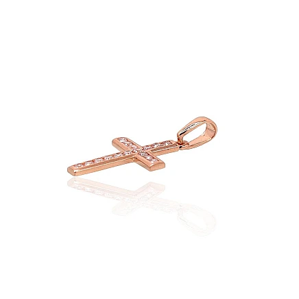 Крестики и иконки, Крестикик - Золотой кулон, 1.12 g, Красное Золото 585 проба, Цирконы
