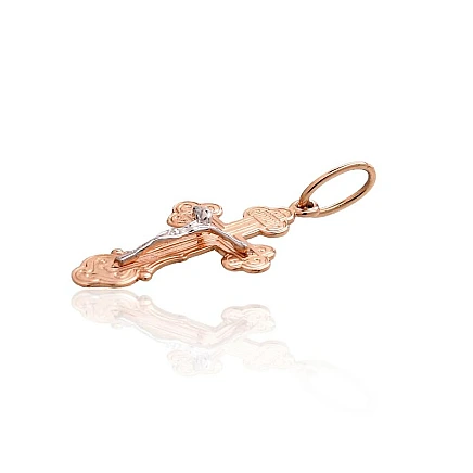 Crosses and Icons (Ortodox), Cross, Crucifix - Gold pendant, 1.41 g, Red Gold 585 fineness, Rhodium (Plating)