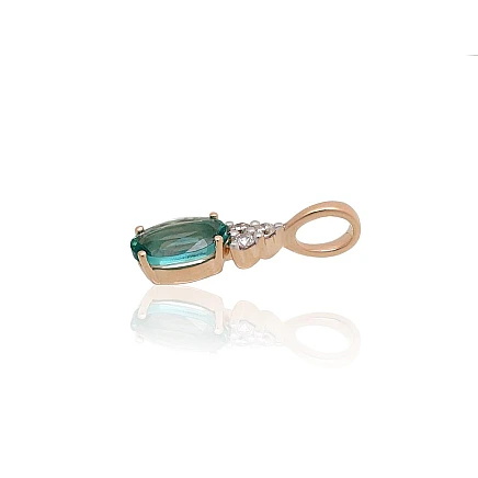 With precious stones,  - Gold pendant, 0.43 g, Red Gold 585 fineness, Rhodium (Plating) , Diamonds , Emerald