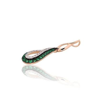 With precious stones,  - Gold pendant, 0.87 g, Red Gold 585 fineness, Rhodium (Plating) , Diamonds , Emerald