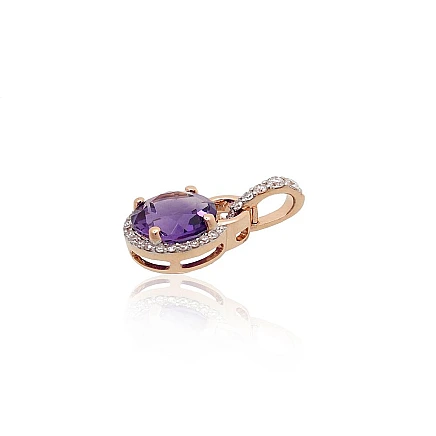 With precious stones,  - Gold pendant, 1.04 g, Red Gold 585 fineness, Rhodium (Plating) , Diamonds , Amethyst