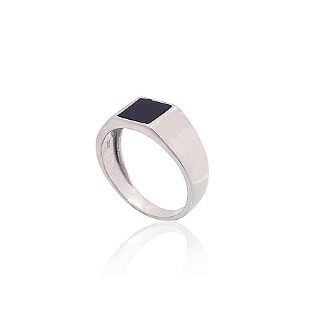 For man,  - Silver ring, 20.5, 5.1 g, Silver 925 fineness, Rhodium (Plating), Onix