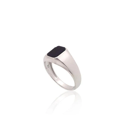 For man,  - Silver ring, 20.5, 4.8 g, Silver 925 fineness, Rhodium (Plating), Onix
