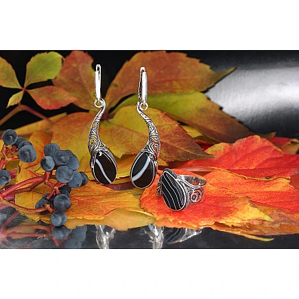K-Exclusive  collection,  - Silver earrings, 10.3 g, Silver 925 fineness, oxide (Plating), Agate