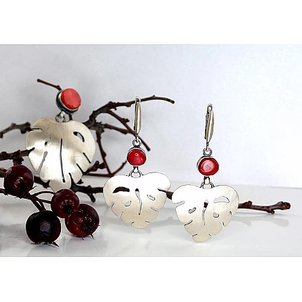 K-Exclusive  collection,  - Silver earrings, 10.5 g, Silver 925 fineness, oxide (Plating), Coral