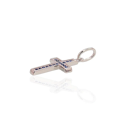 Крестики и иконки, Крестик - Серебряный кулон, 1.2 g, Серебро 925 проба, родий (покрытие), Цирконы
