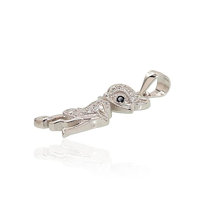 Женские, Кошка - Серебряный кулон, 2.5 g, Серебро 925 проба, родий (покрытие), Цирконы