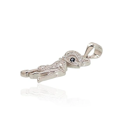 Женские, Кошка - Серебряный кулон, 2.6 g, Серебро 925 проба, родий (покрытие), Цирконы