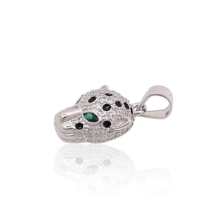 Женские, Леопард - Серебряный кулон, 1.7 g, Серебро 925 проба, родий (покрытие), Цирконы , Ювелирная эмаль