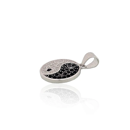 Женские, Инь-янь - Серебряный кулон, 1.6 g, Серебро 925 проба, родий (покрытие), Цирконы