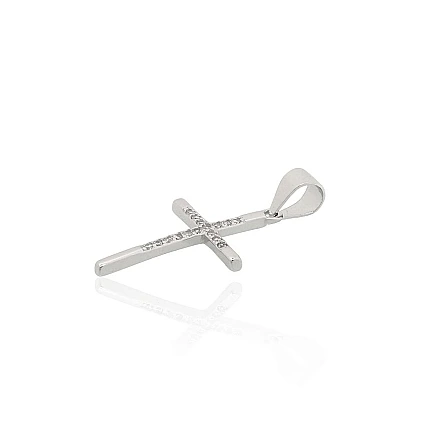 Крестики и иконки, Крестик - Серебряный кулон, 0.6 g, Серебро 925 проба, родий (покрытие), Цирконы