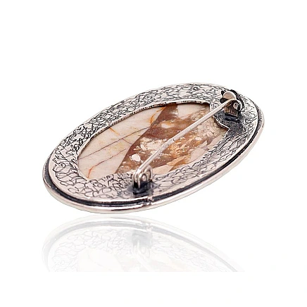K-Exclusive  collection,  - Silver brooch, 22.2 g, Silver 925 fineness, oxide (Plating), Jasper