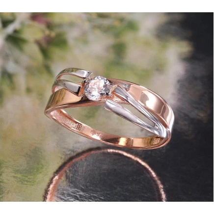 Women,  - Gold ring, 21.5, 2.59 g, Red Gold 585 fineness, Rhodium (Plating) , Zirkons