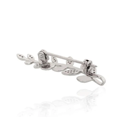 Brooch,  - Silver brooch, 2.5 g, Silver 925 fineness, Rhodium (Plating), Zirkons