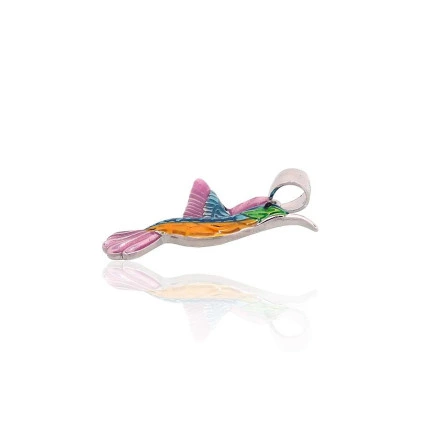 Women, Hummingbird, Bird - Silver pendant, Silver 925 fineness, Rhodium (Plating), Jewelery enamel