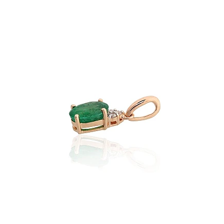 With precious stones,  - Gold pendant, Red Gold 585 fineness, Rhodium (Plating) , Diamonds , Emerald