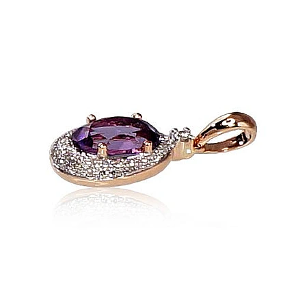 With precious stones,  - Gold pendant, Red Gold 585 fineness, Rhodium (Plating) , Diamonds , Amethyst