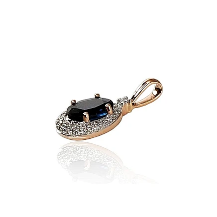 With precious stones,  - Gold pendant, Red Gold 585 fineness, Rhodium (Plating) , Diamonds , Sapphire