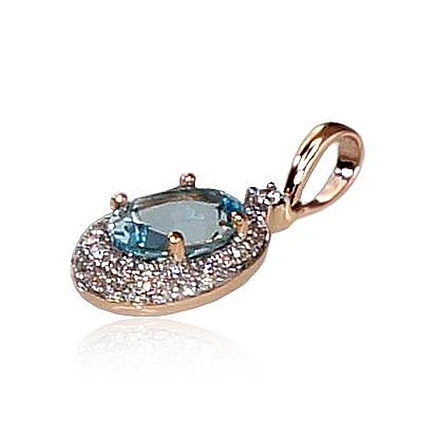 With precious stones,  - Gold pendant, Red Gold 585 fineness, Rhodium (Plating) , Diamonds , Sky Blue Topaz