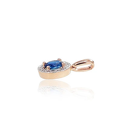 With precious stones,  - Gold pendant, Red Gold 585 fineness, Rhodium (Plating) , Diamonds , Sapphire