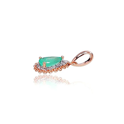 With precious stones,  - Gold pendant, Red Gold 585 fineness, Rhodium (Plating) , Diamonds , Emerald