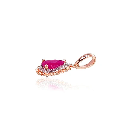 With precious stones,  - Gold pendant, Red Gold 585 fineness, Rhodium (Plating) , Diamonds , Ruby
