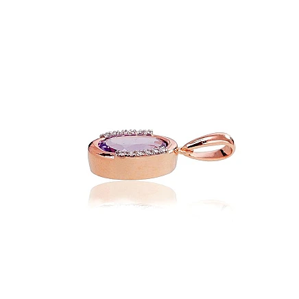 With precious stones,  - Gold pendant, Red Gold 585 fineness, Rhodium (Plating) , Diamonds , Amethyst