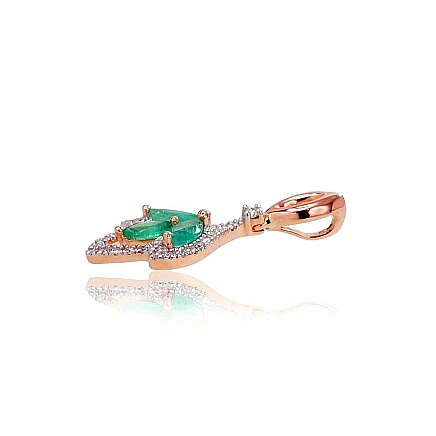 With precious stones,  - Gold pendant, Red Gold 585 fineness, Rhodium (Plating) , Diamonds , Emerald