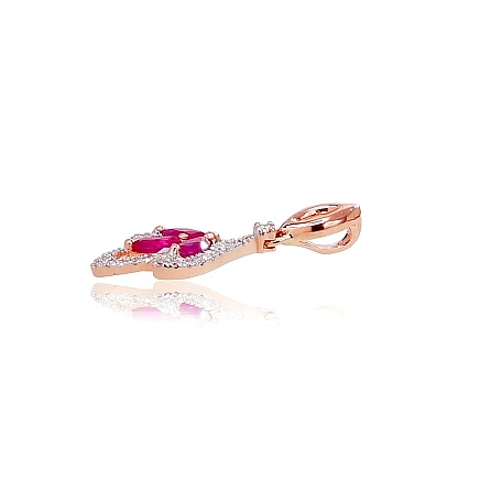 With precious stones,  - Gold pendant, Red Gold 585 fineness, Rhodium (Plating) , Diamonds , Ruby