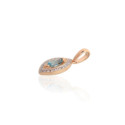 With precious stones,  - Gold pendant, Red Gold 585 fineness, Rhodium (Plating) , Diamonds , Blue Topaz