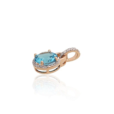 With precious stones,  - Gold pendant, Red Gold 585 fineness, Rhodium (Plating) , Diamonds , Blue Topaz